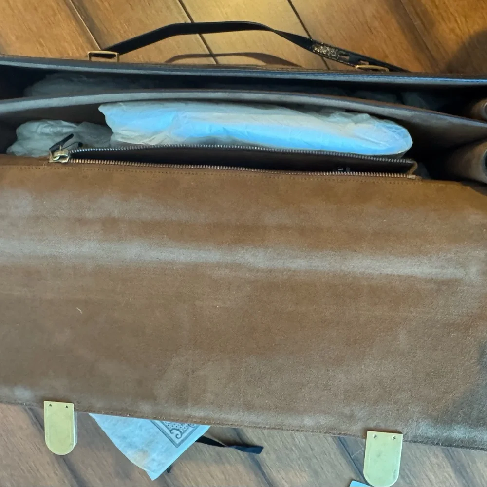 Gucci Brown Suede Briefcase with Green and Red Web Stripe